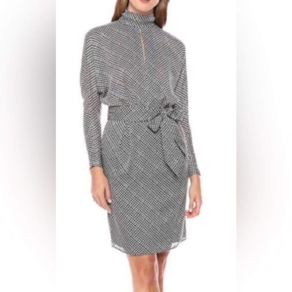 Joie NWT Trendy Anastasia Belted Houndstooth Long Sleeve Belted Dress